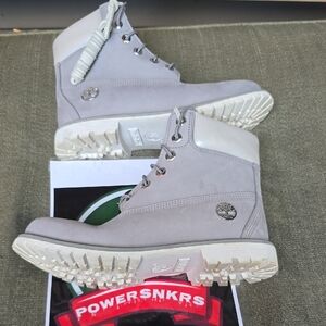 Timberland Light Gray and Cream Boots